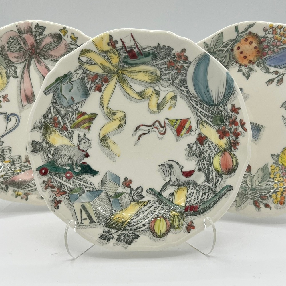 Gien France Jour de Fete Canape Plates Set of 6 Hand Painted Boxed UNUSED/ MINT